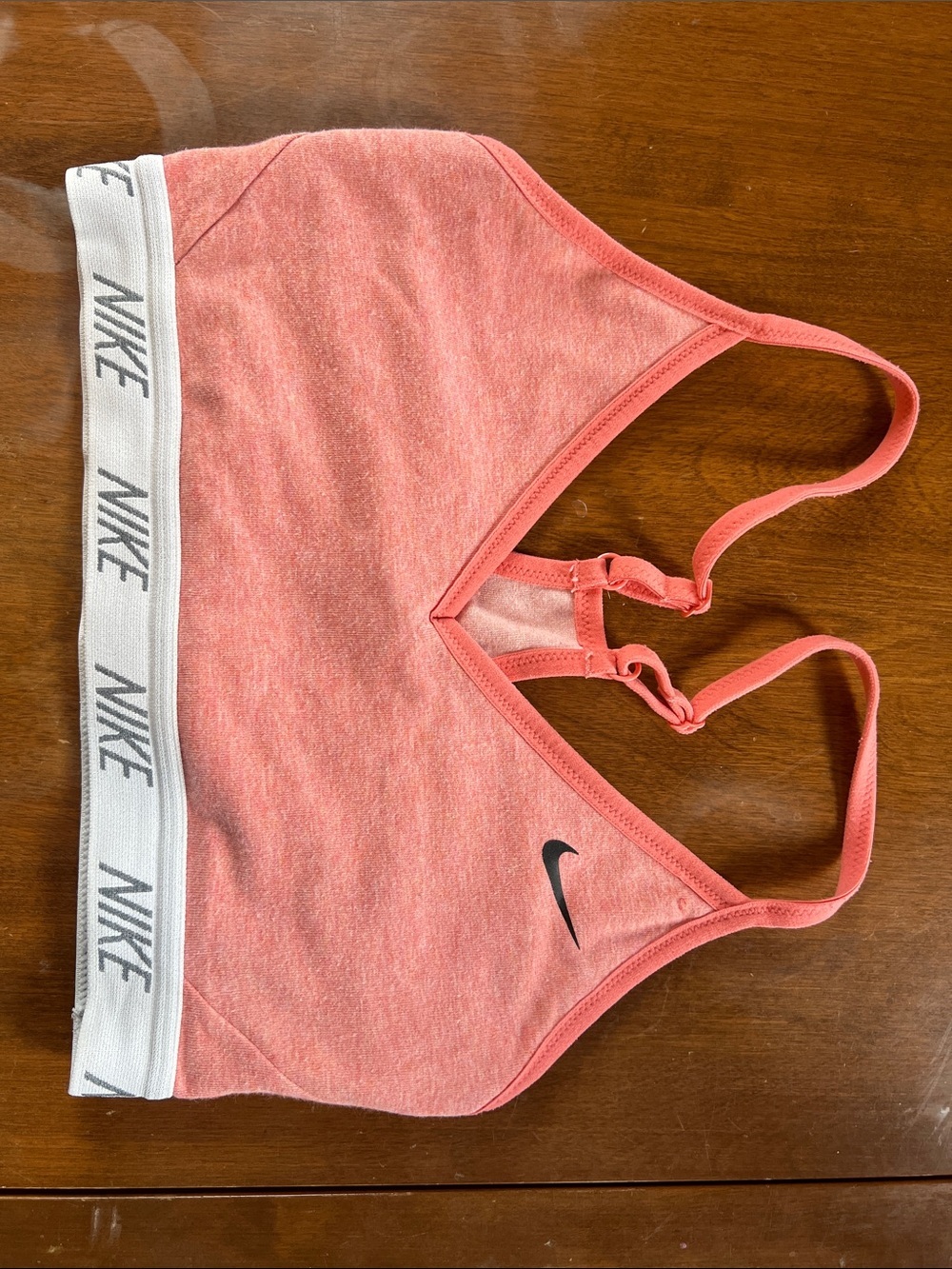 Nike Coral Pink Adjustable-Strap Sports Bra with Branded Band